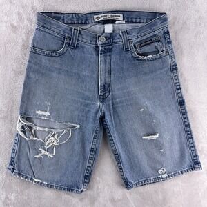 Harley Davidson Denim‎ Shorts Mens Size 32 Blue Wash Distressed Biker Y2K Grunge